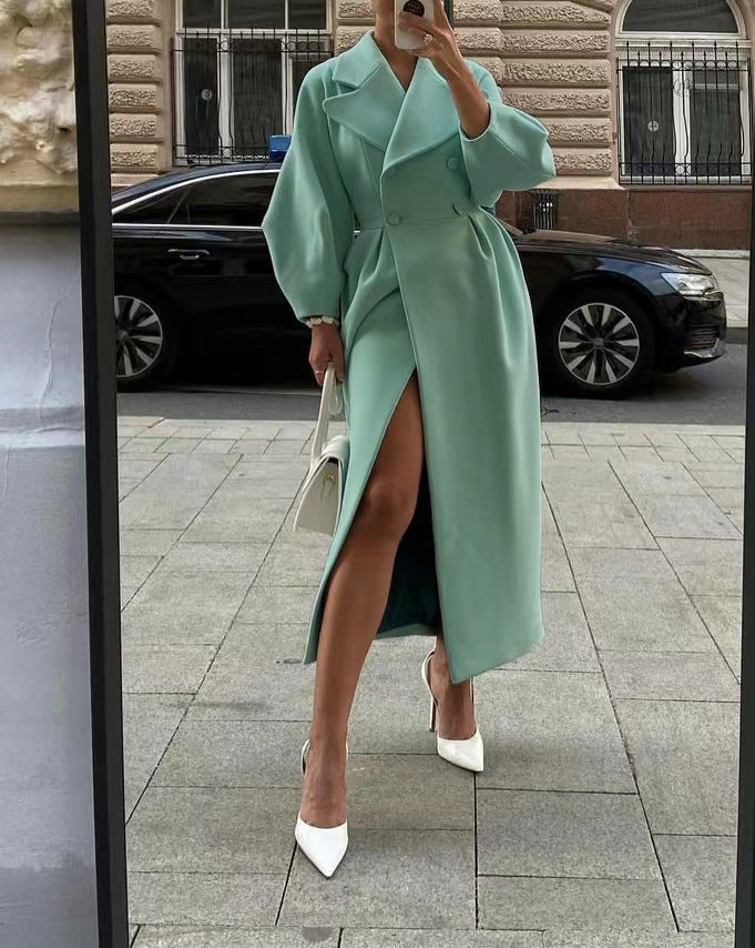 Damen Maximaler Oversized Mantel mit Schulterschultern und Doppelreihe WW