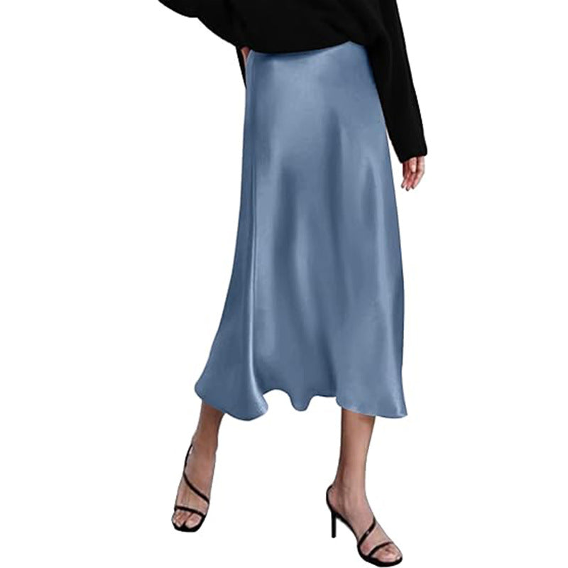 Damen eleganter Midi-Rock aus satinierter Viskose mit fließendem Fall WW