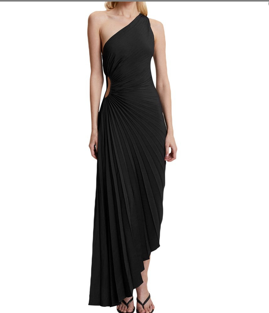 WW | One Shoulder Plissee Midi Kleid