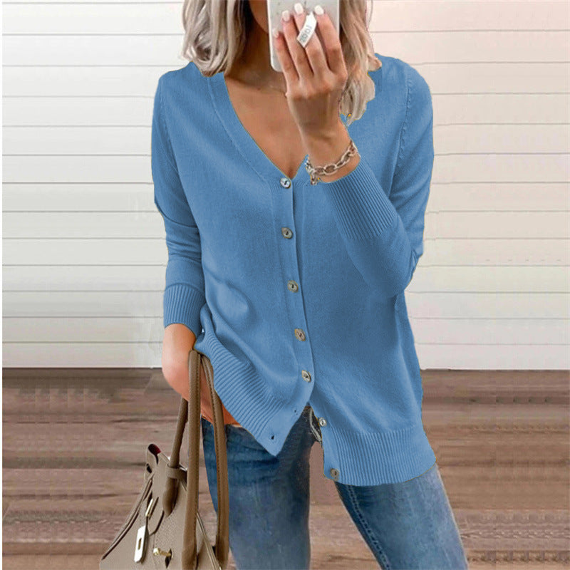Damen Strickjacke mit modernen Knopfdetails und tiefem V-Ausschnitt WW