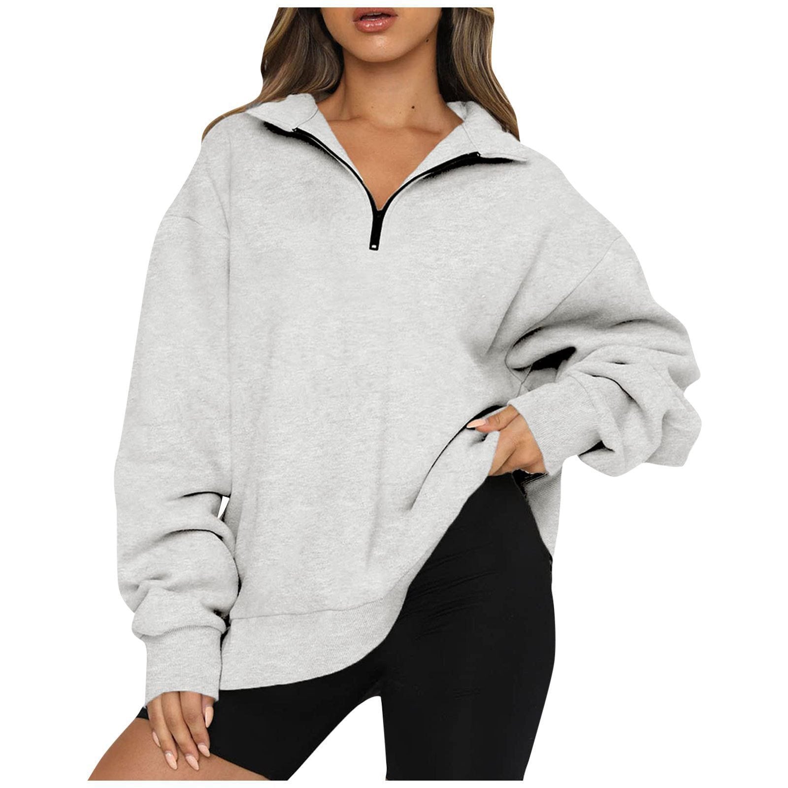 Damen Sportlicher Sweater mit Halbreißverschluss und oversized Passform WW