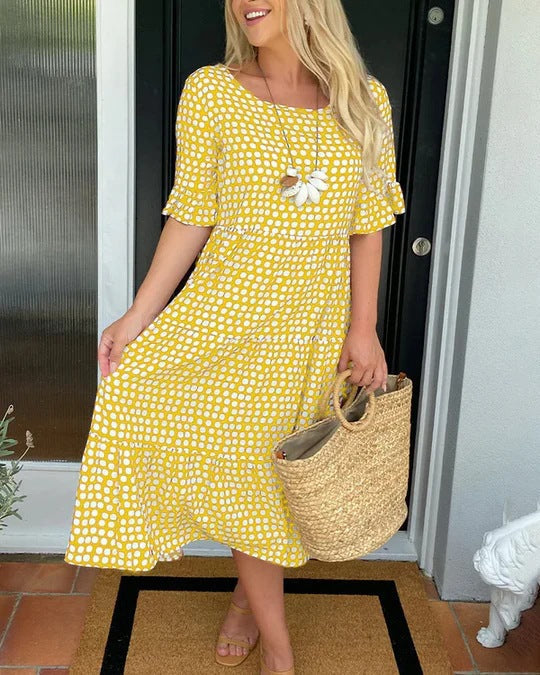 WW | Sommer Rundhals Bedrucktes Kurzarmkleid