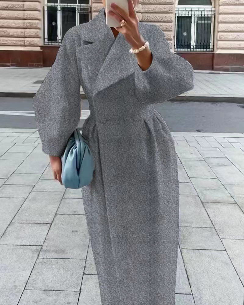Damen Maximaler Oversized Mantel mit Schulterschultern und Doppelreihe WW
