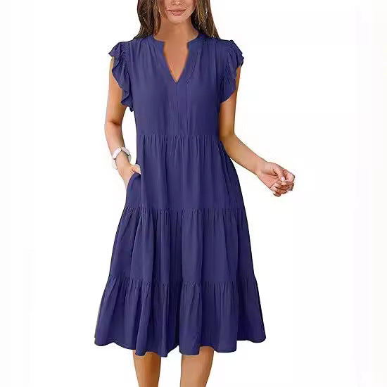 Damen Freizeit-Maxikleid mit überraschenden Rüschendetails und praktischen Taschen WW