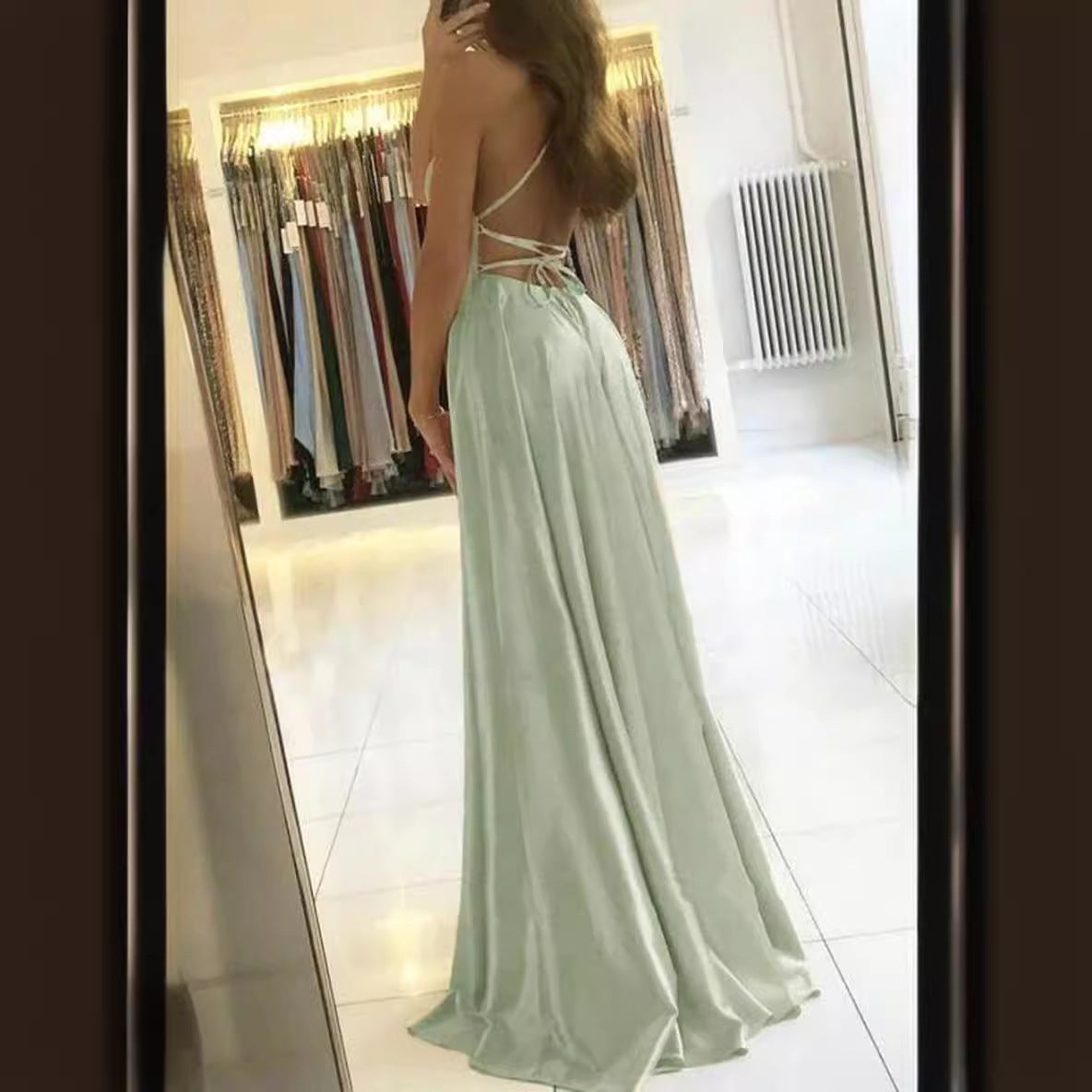 WW | Damen Spaghetti Satin Prom Maxi Kleid