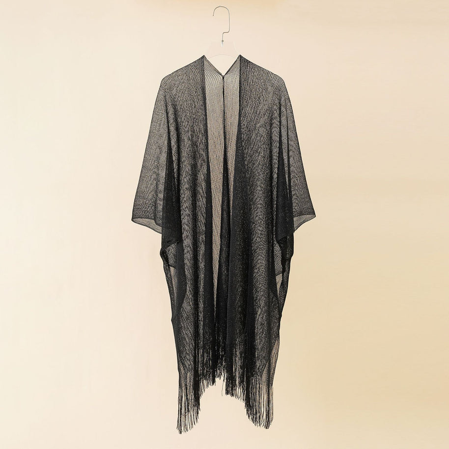 Damen Fransen-Kimono aus transparenter, luftiger Struktur WW