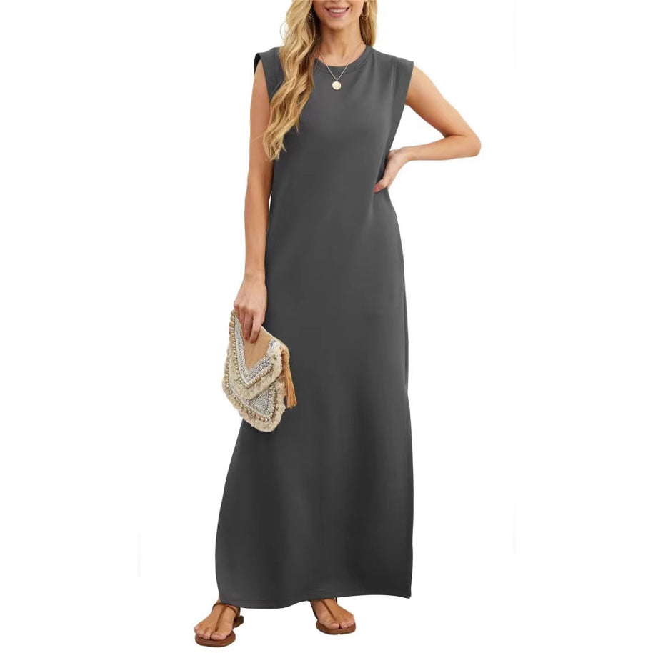 Damen elegantes Maxikleid mit schlichter Silhouette und lässigen Ärmeln WW