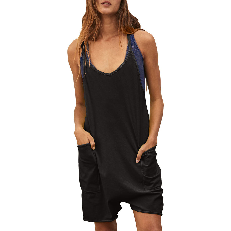 Damen komfortabler Overall mit tiefem Ausschnitt und praktischen Taschen WW