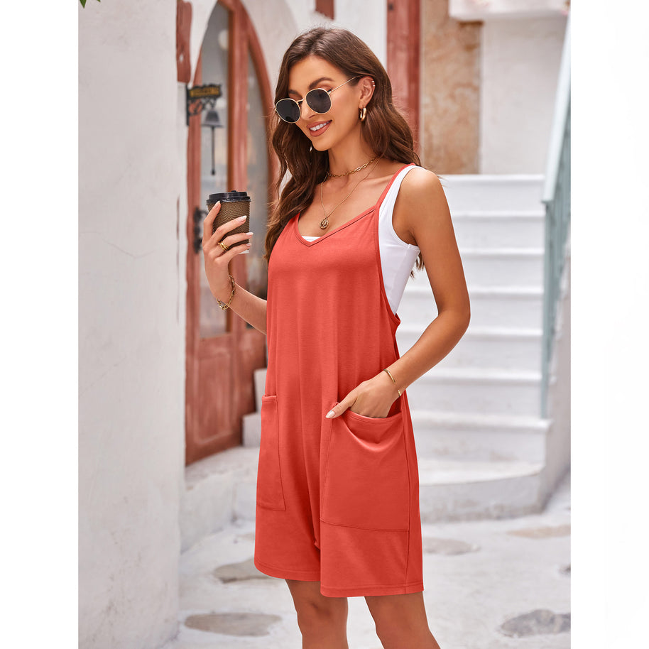 Damen komfortabler Overall mit tiefem Ausschnitt und praktischen Taschen WW
