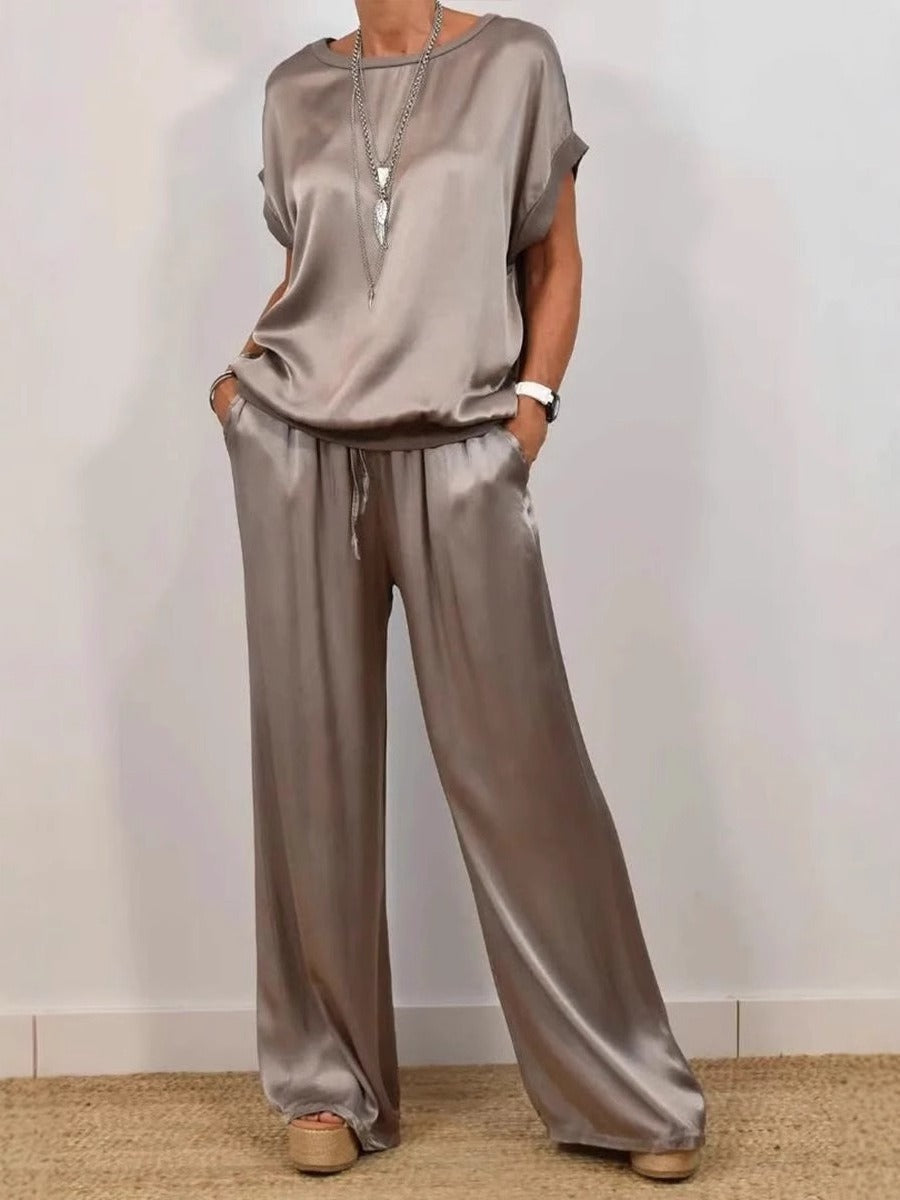 Damen elegantes Lounge-Set mit fließendem Schnitt und elastischem Bund WW