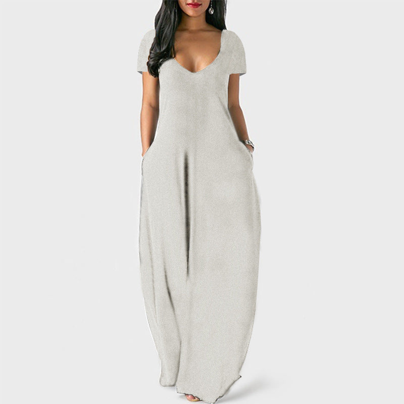 WW | U-Ausschnitt Kurzarm Lockere Passform Maxikleid
