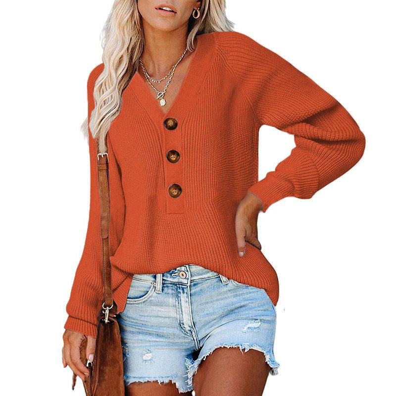 Damen Strickpullover mit V-Ausschnitt und Knopfdetails WW