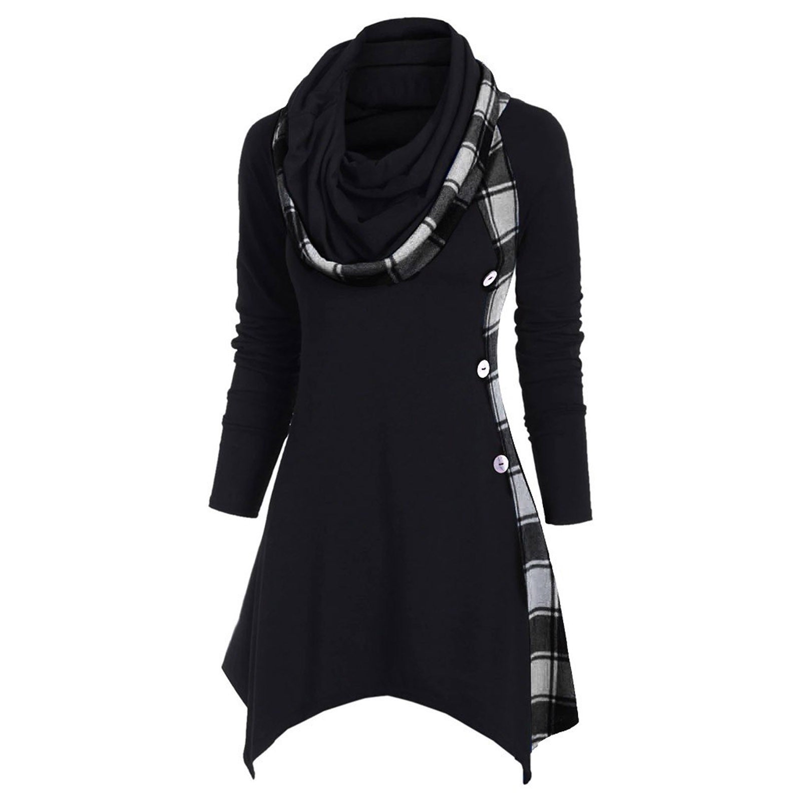 Damen Hoodie-Kleid mit asymmetrischem Schnitt und Karomuster WW