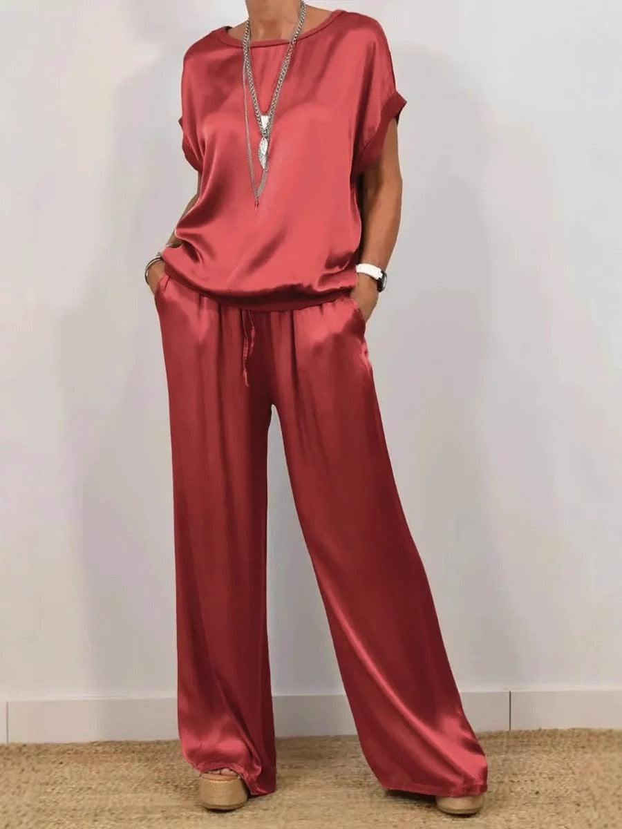 Damen elegantes Lounge-Set mit fließendem Schnitt und elastischem Bund WW