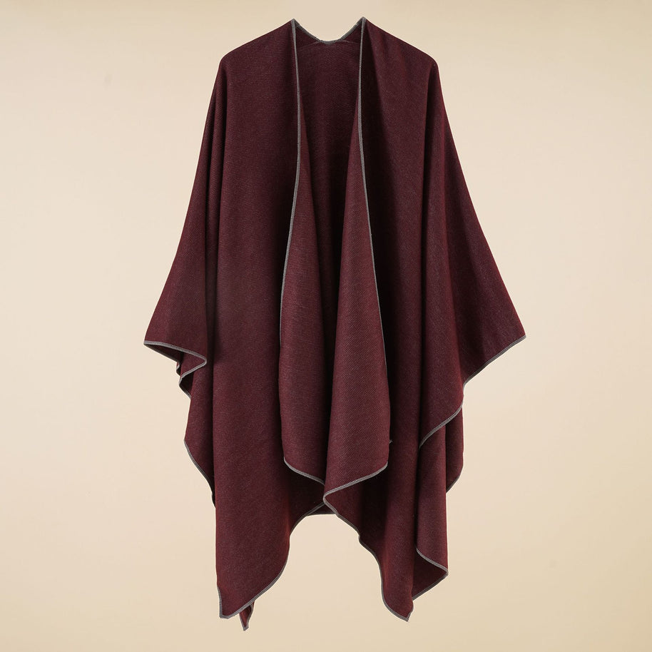 Damen Eleganter Wickelp Poncho aus weichem Wollmix WW