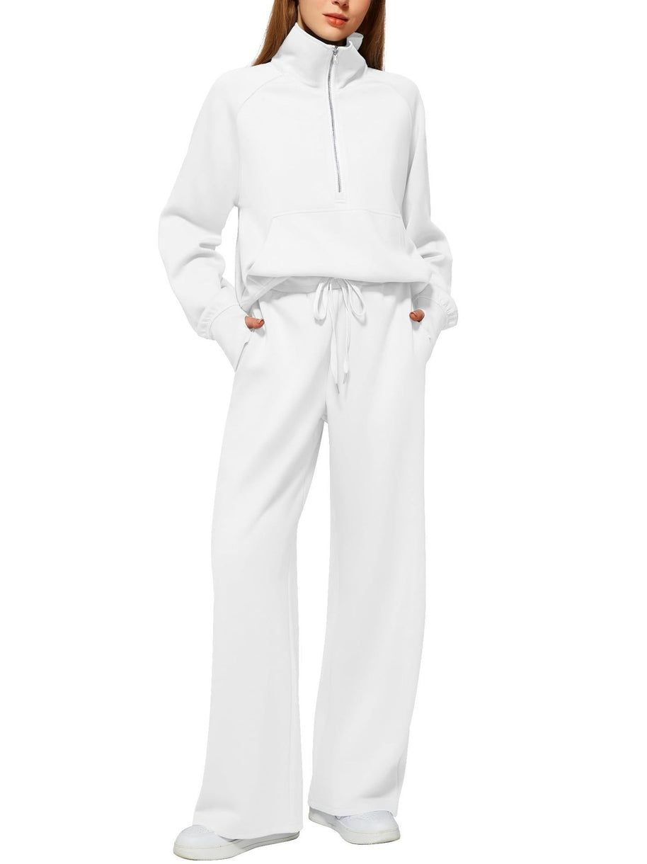 Damen sportliches Sweatset mit hohem Kragen und weitem Bein WW