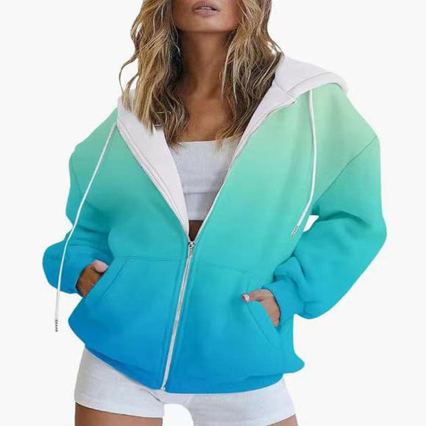 Damen Kapuzenjacke mit gradient Farbverlauf und tiefen Taschen WW