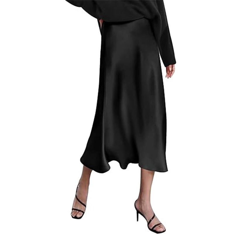 Damen eleganter Midi-Rock aus satinierter Viskose mit fließendem Fall WW