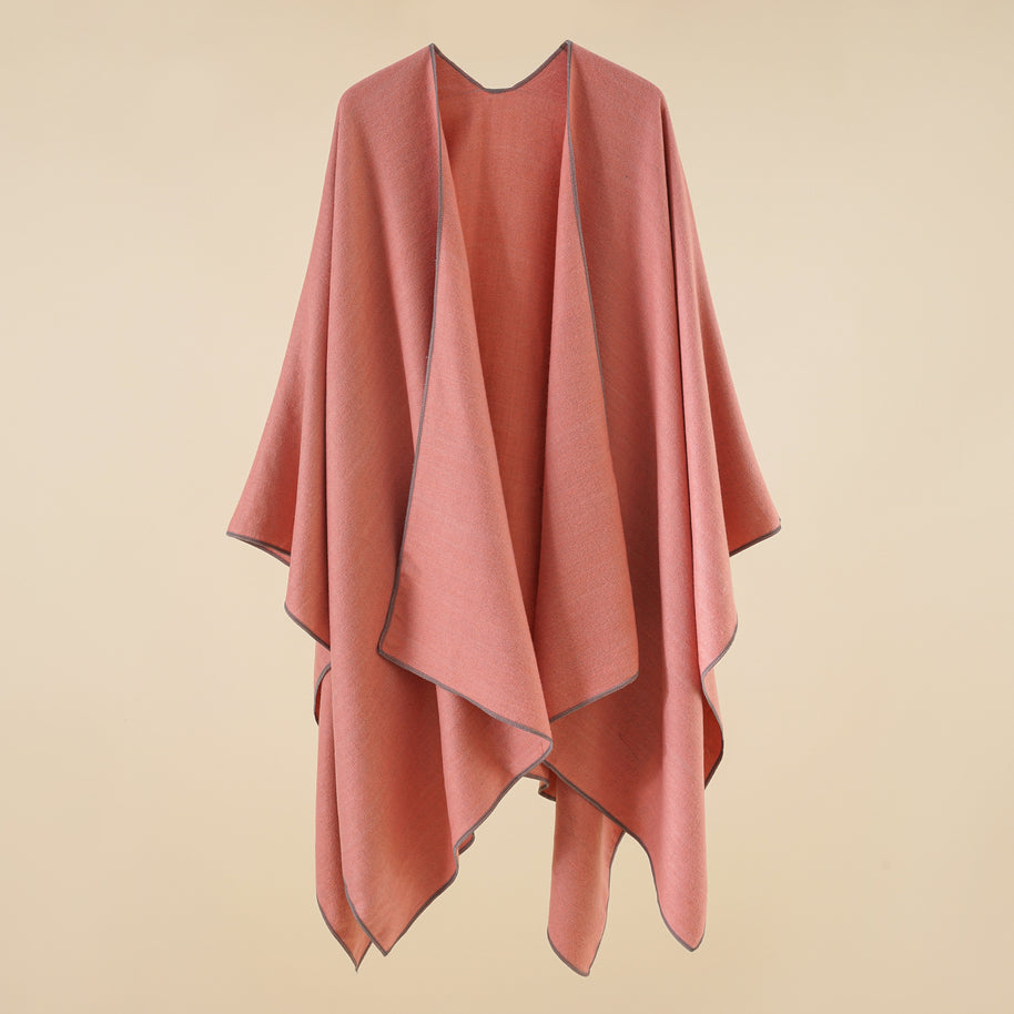 Damen Eleganter Wickelp Poncho aus weichem Wollmix WW