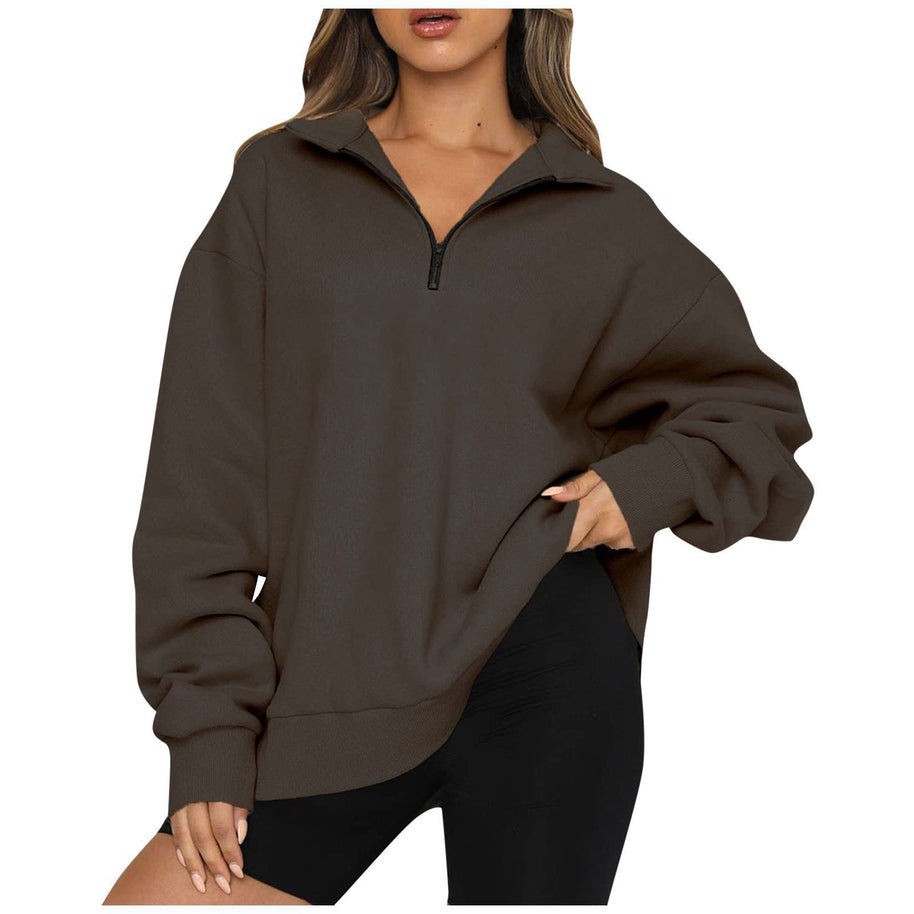 Damen Sportlicher Sweater mit Halbreißverschluss und oversized Passform WW