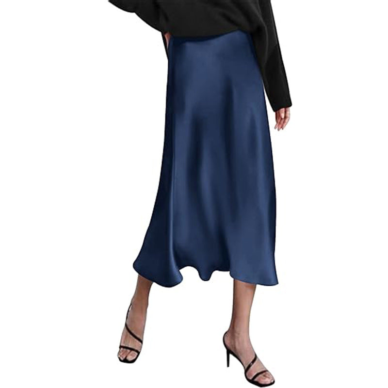 Damen eleganter Midi-Rock aus satinierter Viskose mit fließendem Fall WW