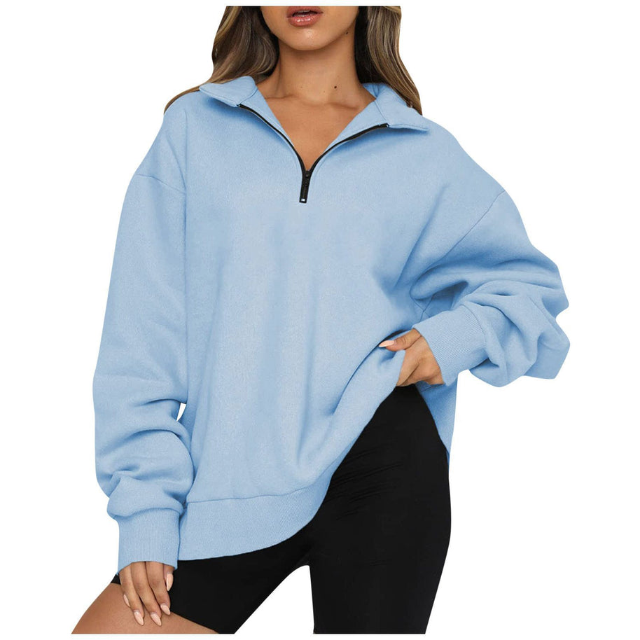 Damen Sportlicher Sweater mit Halbreißverschluss und oversized Passform WW