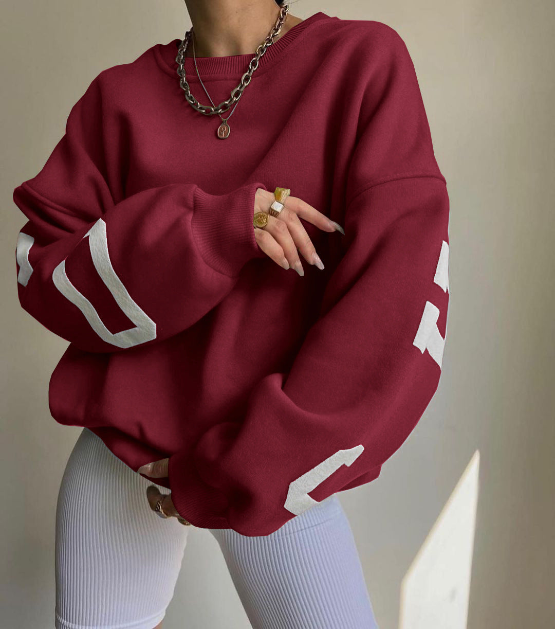 Damen lässiger Oversized Sweater mit kontrastierenden Ärmeln WW