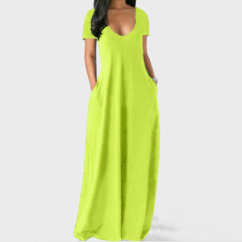 WW | U-Ausschnitt Kurzarm Lockere Passform Maxikleid