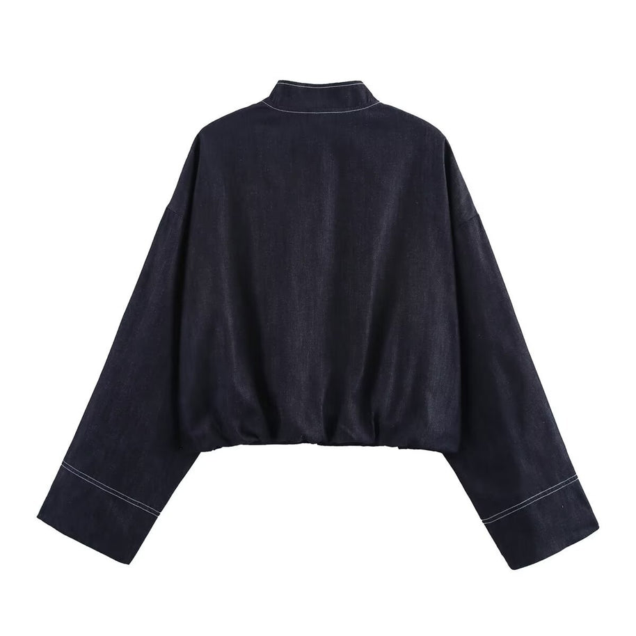 Damen cropped Denim-Jacke im lässigen Blouson-Stil mit Reißverschluss WW