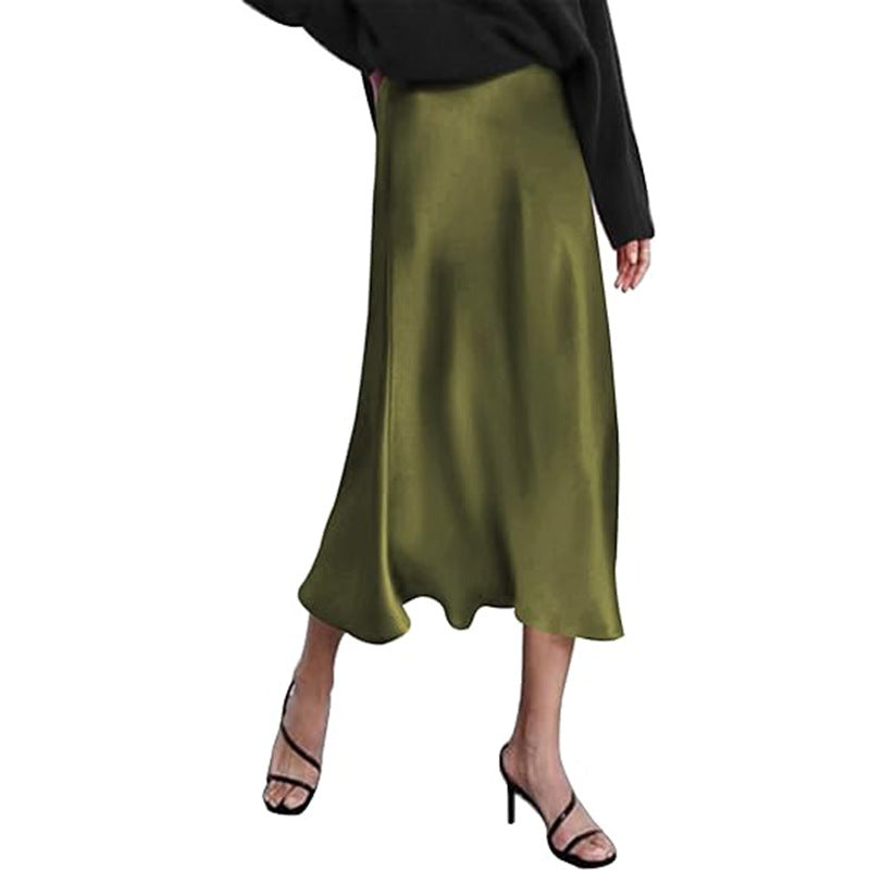 Damen eleganter Midi-Rock aus satinierter Viskose mit fließendem Fall WW
