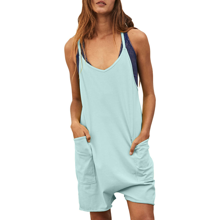 Damen komfortabler Overall mit tiefem Ausschnitt und praktischen Taschen WW
