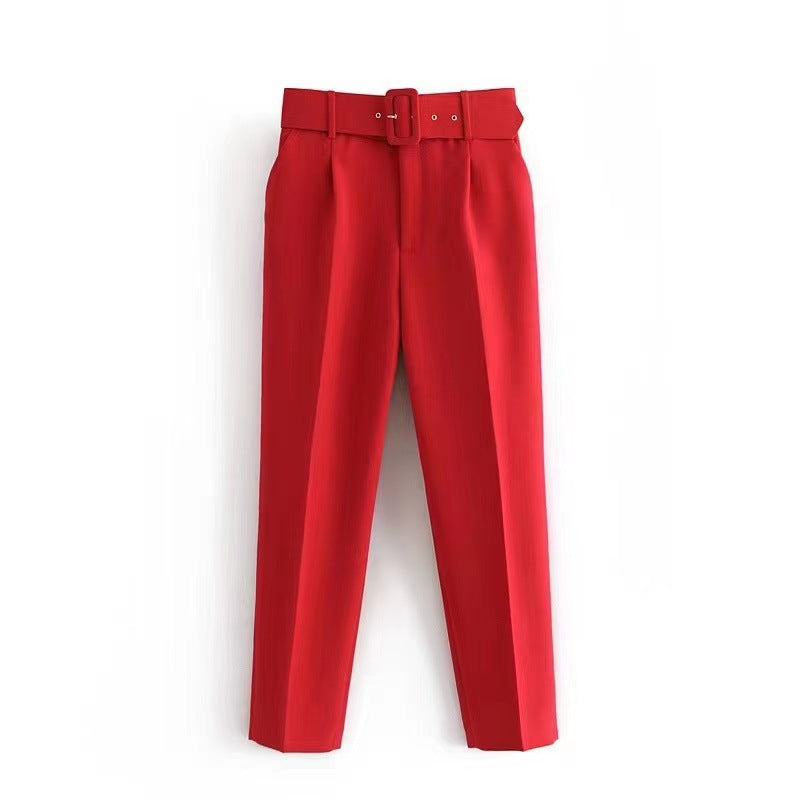 Damen weite Hochbundhose mit schickem Gürtel WW