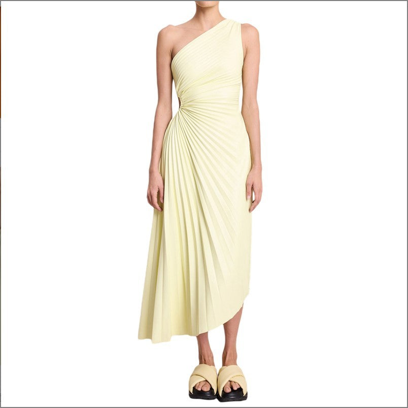 WW | One Shoulder Plissee Midi Kleid