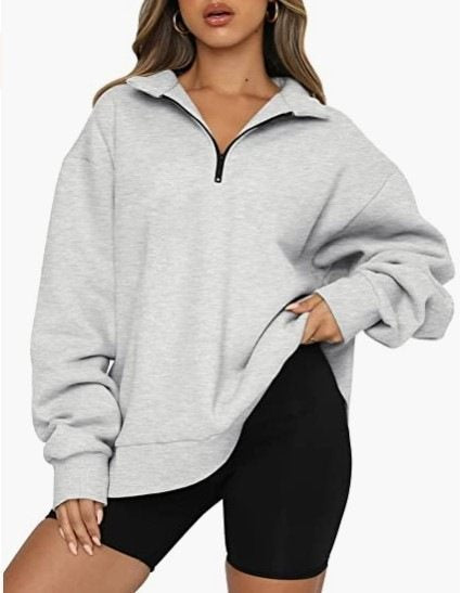 Damen Sportlicher Sweater mit Halbreißverschluss und oversized Passform WW