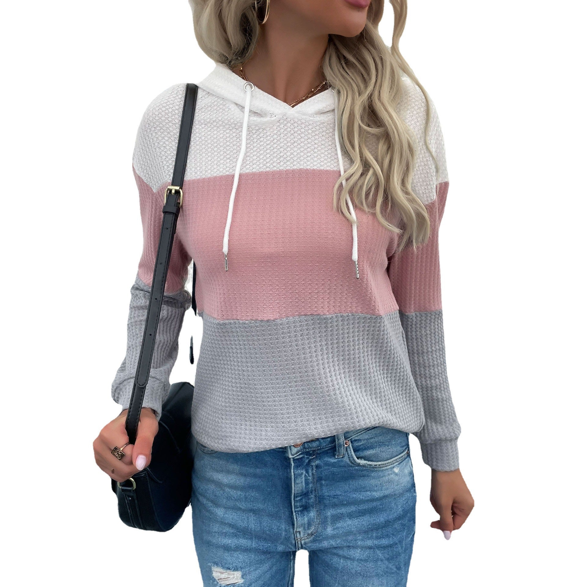 Damen Freizeit Hoodie mit strukturiertem Material und modischem Farbblockdesign WW