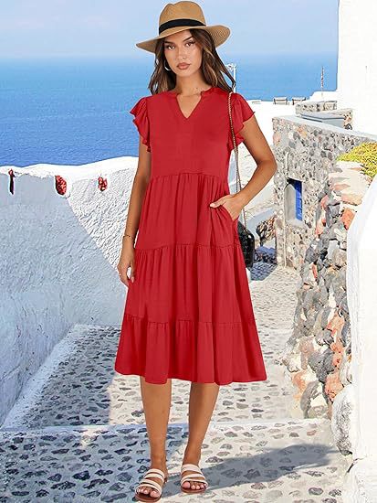 Damen Freizeit-Maxikleid mit überraschenden Rüschendetails und praktischen Taschen WW