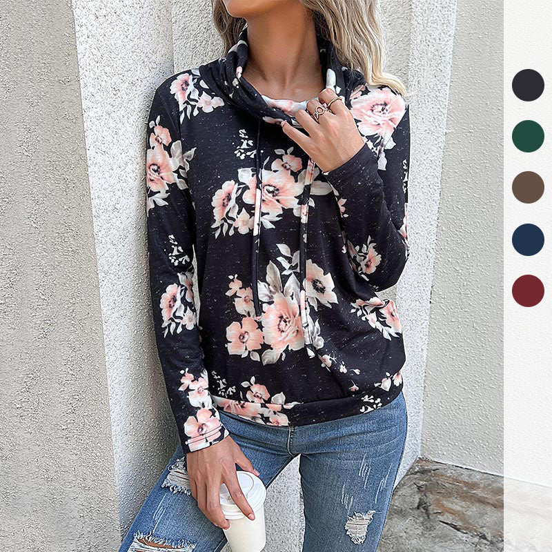 Damen Bluse mit floralem Design und modernem Hoody-Ausschnitt WW