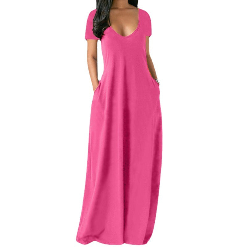 WW | U-Ausschnitt Kurzarm Lockere Passform Maxikleid