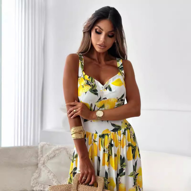 WW | Bedrucktes Elastisches Taillenloses Statement Maxi Kleid
