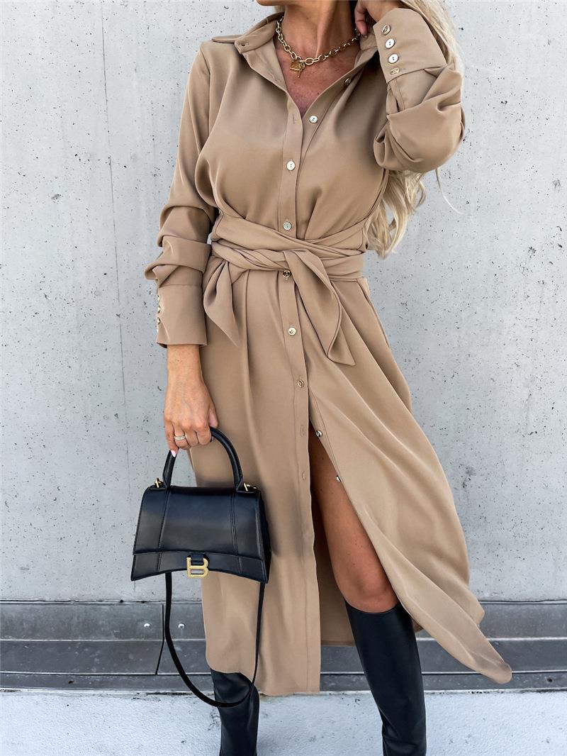 WW | Einfarbiges langärmeliges Schwingkleid