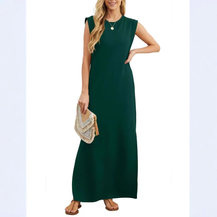Damen elegantes Maxikleid mit schlichter Silhouette und lässigen Ärmeln WW
