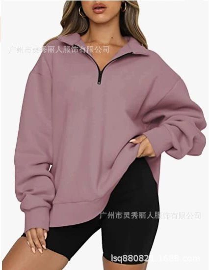Damen Sportlicher Sweater mit Halbreißverschluss und oversized Passform WW