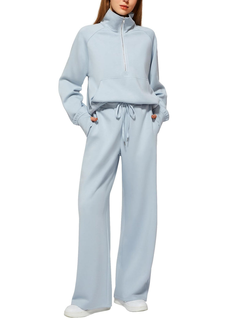 Damen sportliches Sweatset mit hohem Kragen und weitem Bein WW