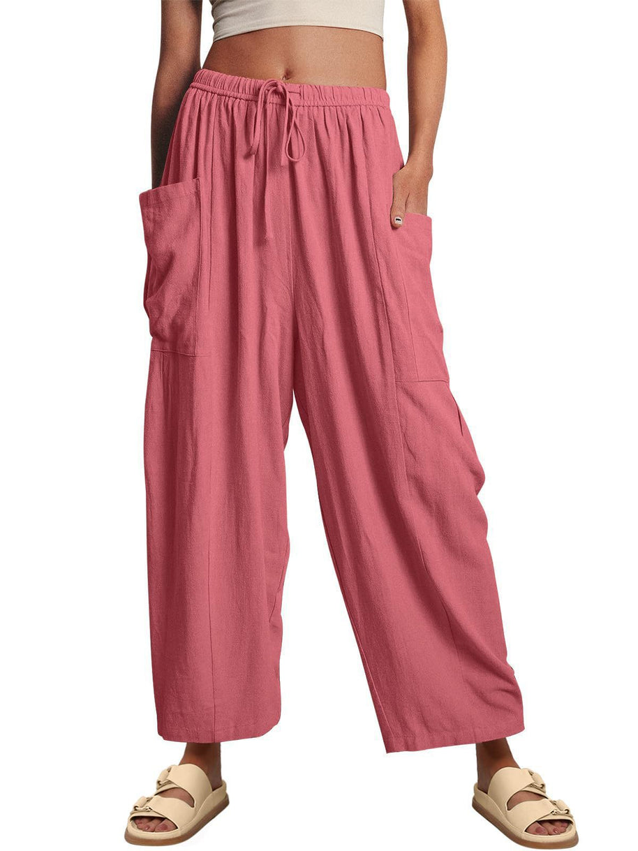 Damen bequeme Palazzo-Hose mit elastischem Bündchen und seitlichen Taschen WW