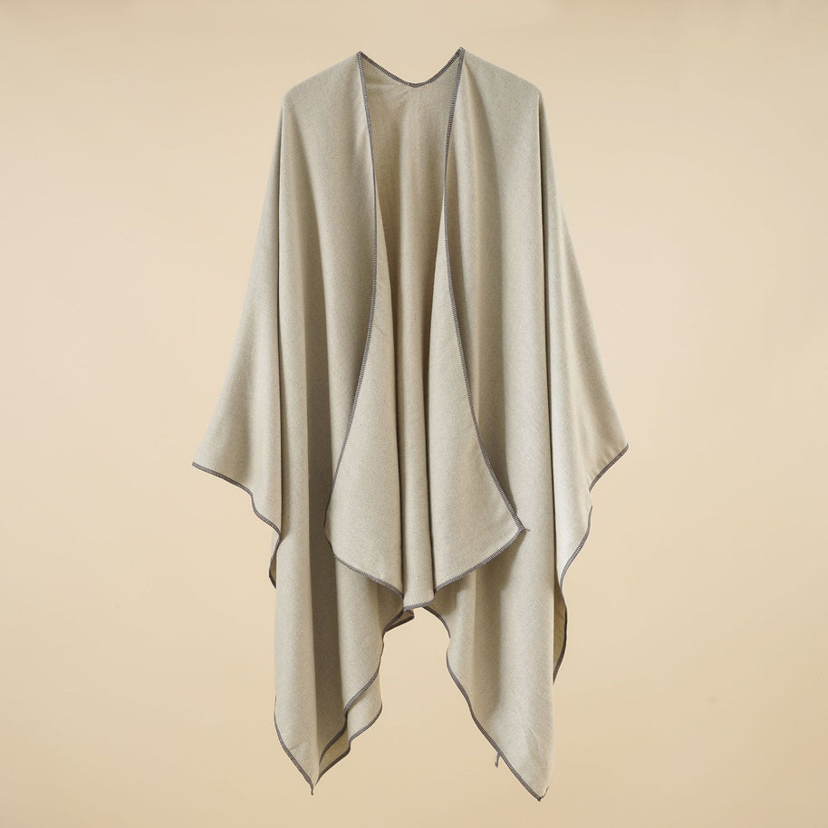 Damen Eleganter Wickelp Poncho aus weichem Wollmix WW