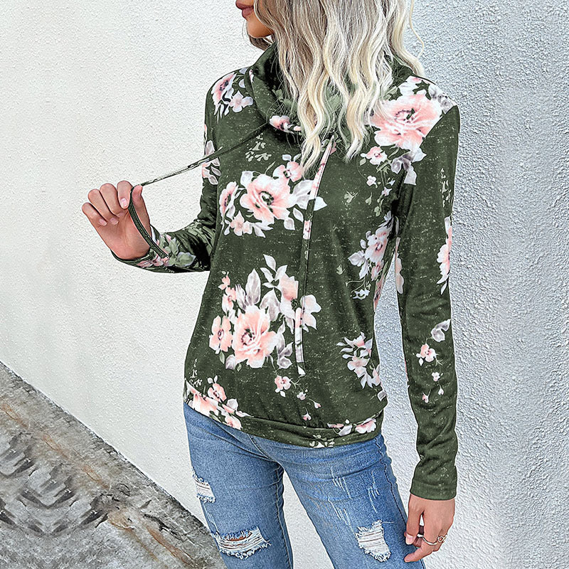 Damen Bluse mit floralem Design und modernem Hoody-Ausschnitt WW