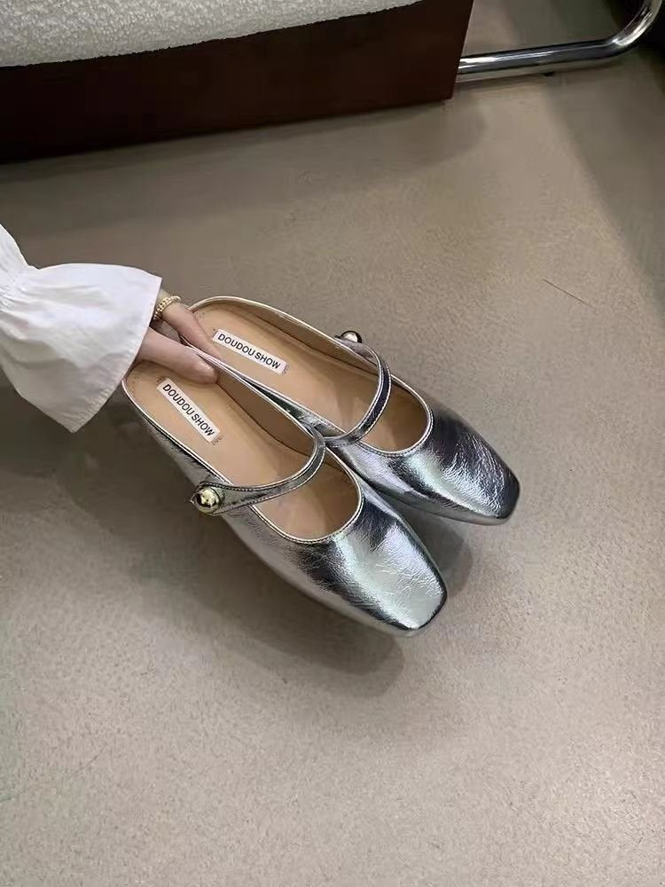 Damen Stilvolle Ballerinas mit glänzendem Obermaterial und eleganter Schnalle W&W