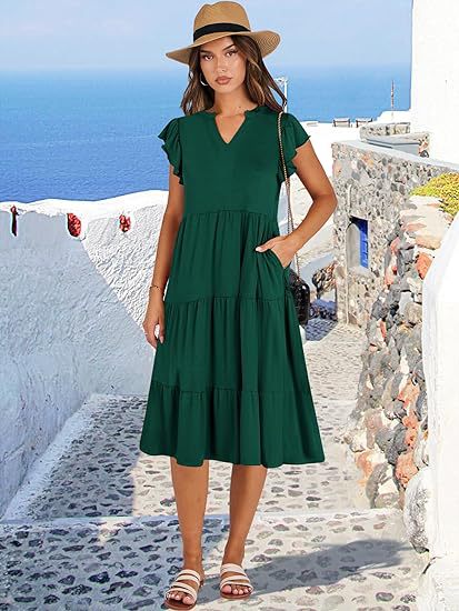 Damen Freizeit-Maxikleid mit überraschenden Rüschendetails und praktischen Taschen WW