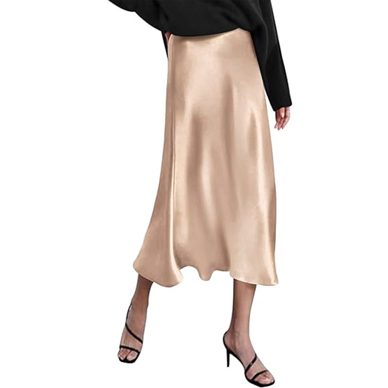 Damen eleganter Midi-Rock aus satinierter Viskose mit fließendem Fall WW