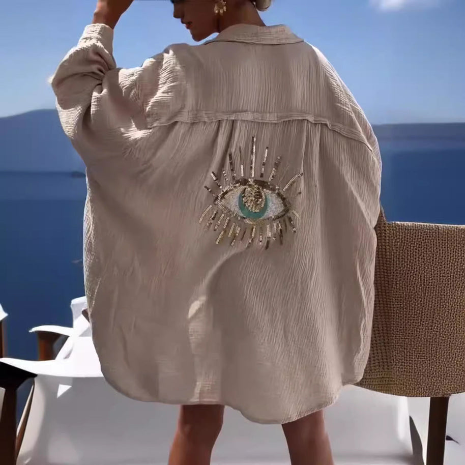 WW | Reverskragen Baumwoll-Leinen-Shirt für Frühling/Sommer
